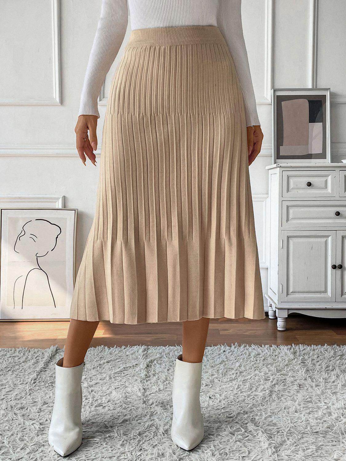 Perfee Pleated Midi Sweater Skirt for Women in Various Sizes - Selvanelle
