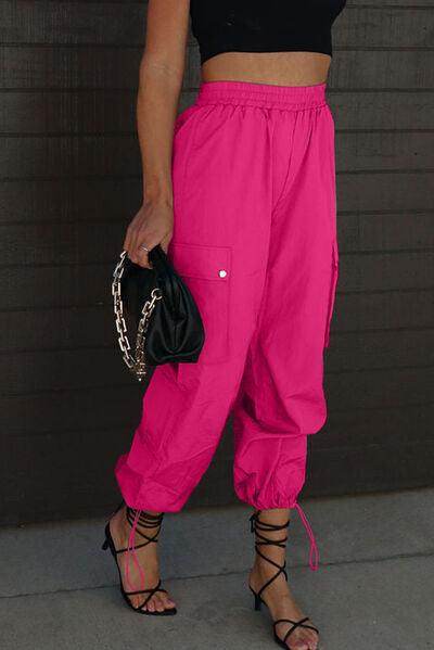 Drawstring Elastic Waist Pants with Pockets for Women - Selvanelle