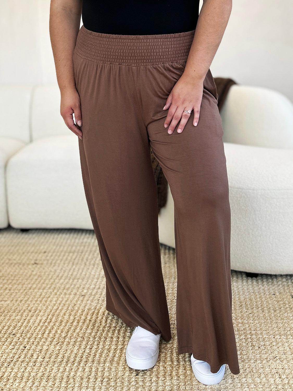 Double Take Full Size Smocked Wide Waistband Wide Leg Pants - Selvanelle
