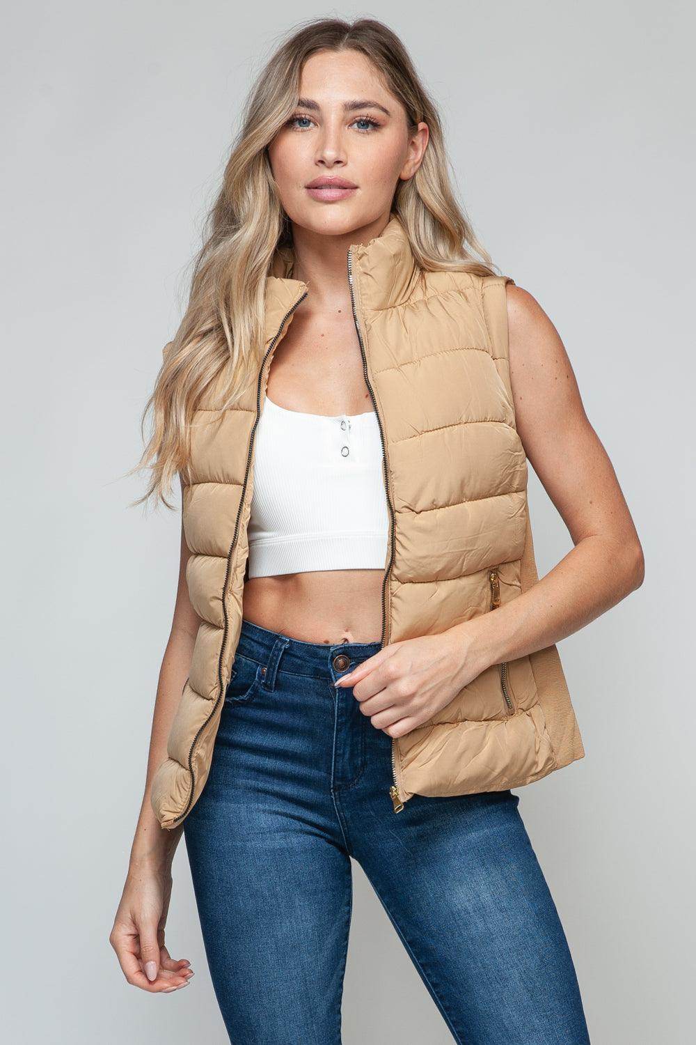Snobbish Zip Up Turtleneck Vest with Pockets for Women - Selvanelle