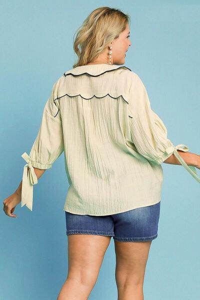 Umgee Full Size Embroidered Detail Button Down Shirt Plus Size - Selvanelle