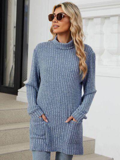 Ribbed Mock Neck Long Sleeve T-Shirt for Women Stylish Wear - Selvanelle