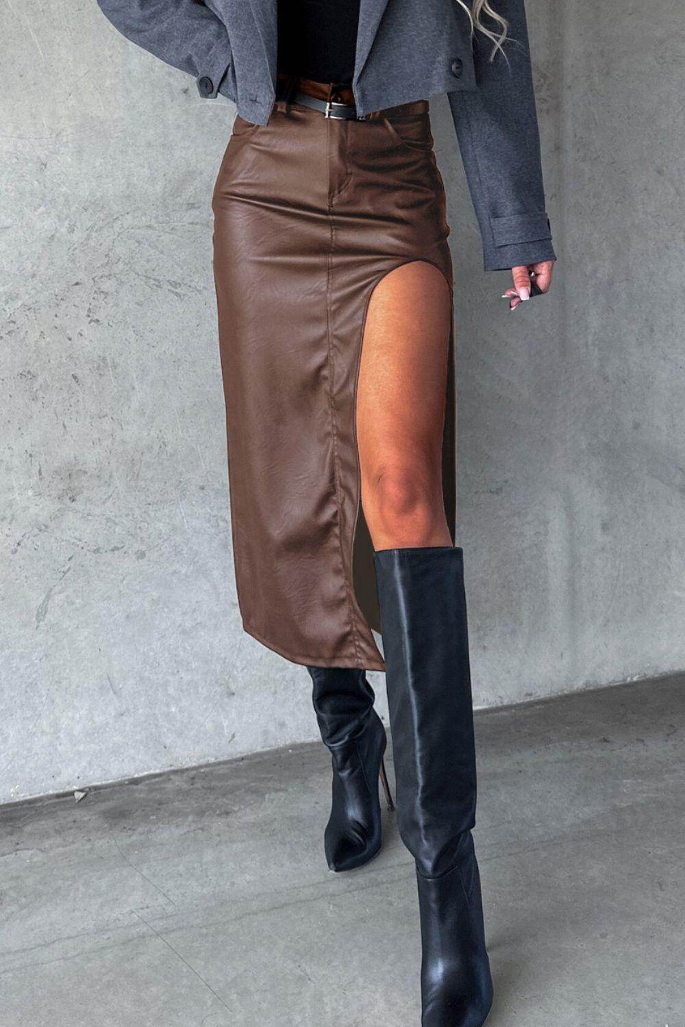 Slit Midi Skirt with Pockets for Chic Everyday Style - Selvanelle