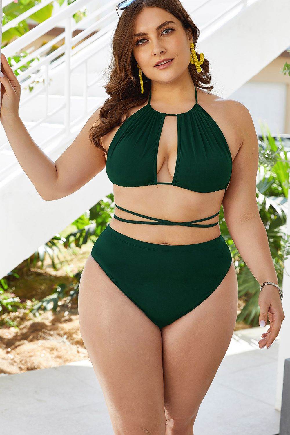 Plus Size Cutout Tied Backless Bikini Set - Selvanelle