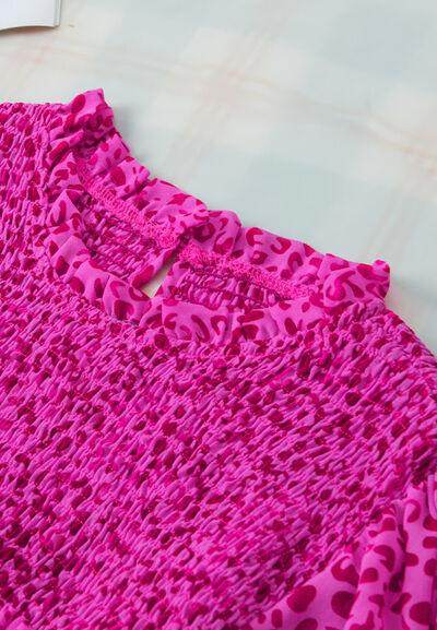 Ruched Leopard Mock Neck Long Sleeve Blouse for Women - Selvanelle