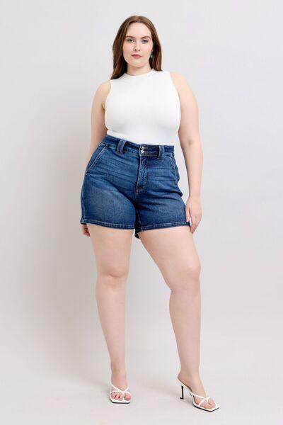 Judy Blue Full Size Double Button Waistband Denim Shorts Plus Size - Selvanelle