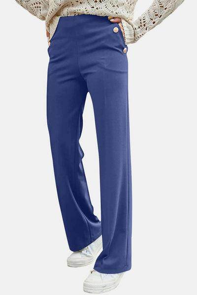 Decorative Button High Rise Pants for Stylish Comfort - Selvanelle