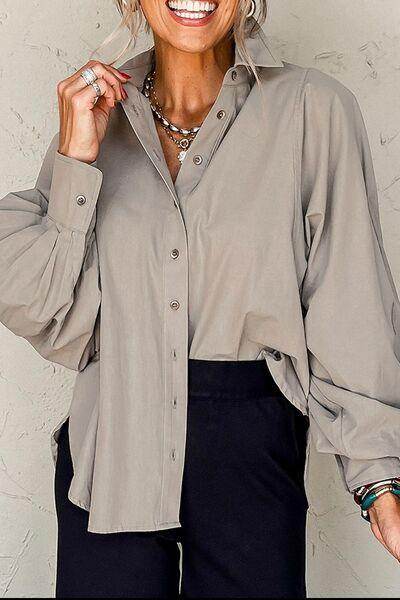 Button Down Collared Neck Long Sleeve Shirt for Women - Selvanelle