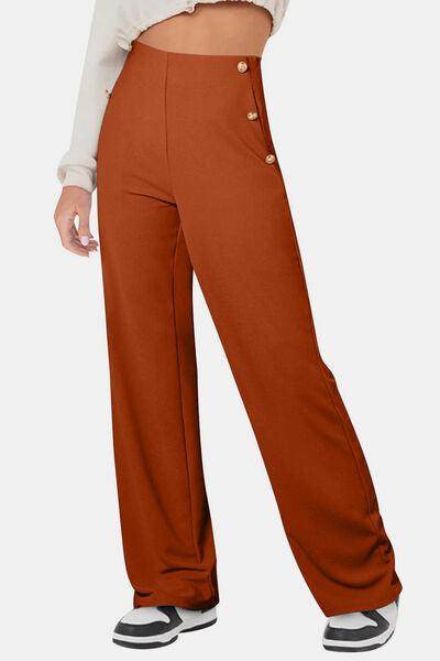 Decorative Button High Rise Pants for Stylish Comfort - Selvanelle