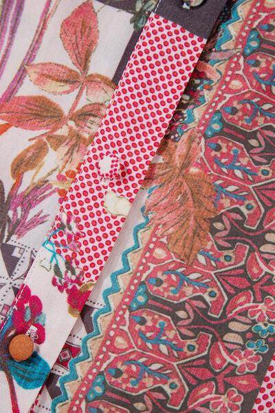 Patchwork Printed Notched Flounce Sleeve Shirt for Women - Selvanelle