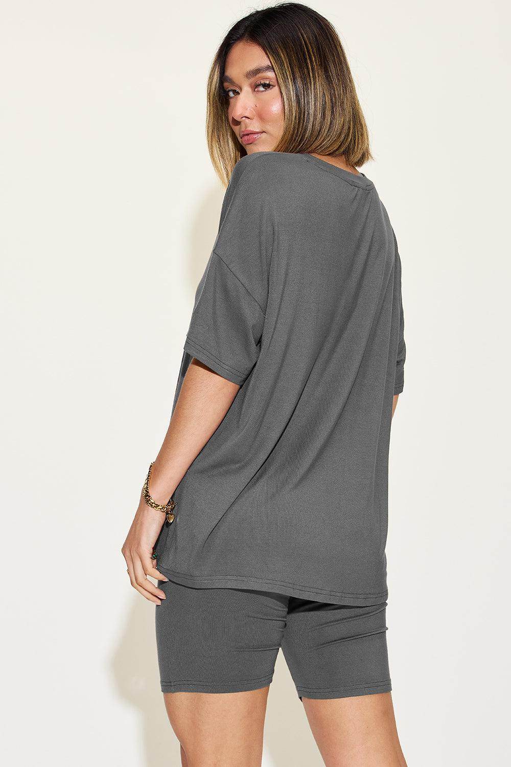 Basic Bae Full Size V-Neck Drop Shoulder T-Shirt Set - Selvanelle