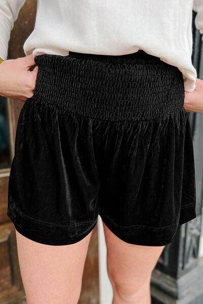 Smocked High Waist Shorts with Pockets and Sheer Design - Selvanelle