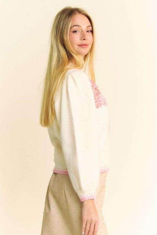 Davi & Dani Flower Patch Fuzzy Mock Neck Sweater Cozy - Selvanelle