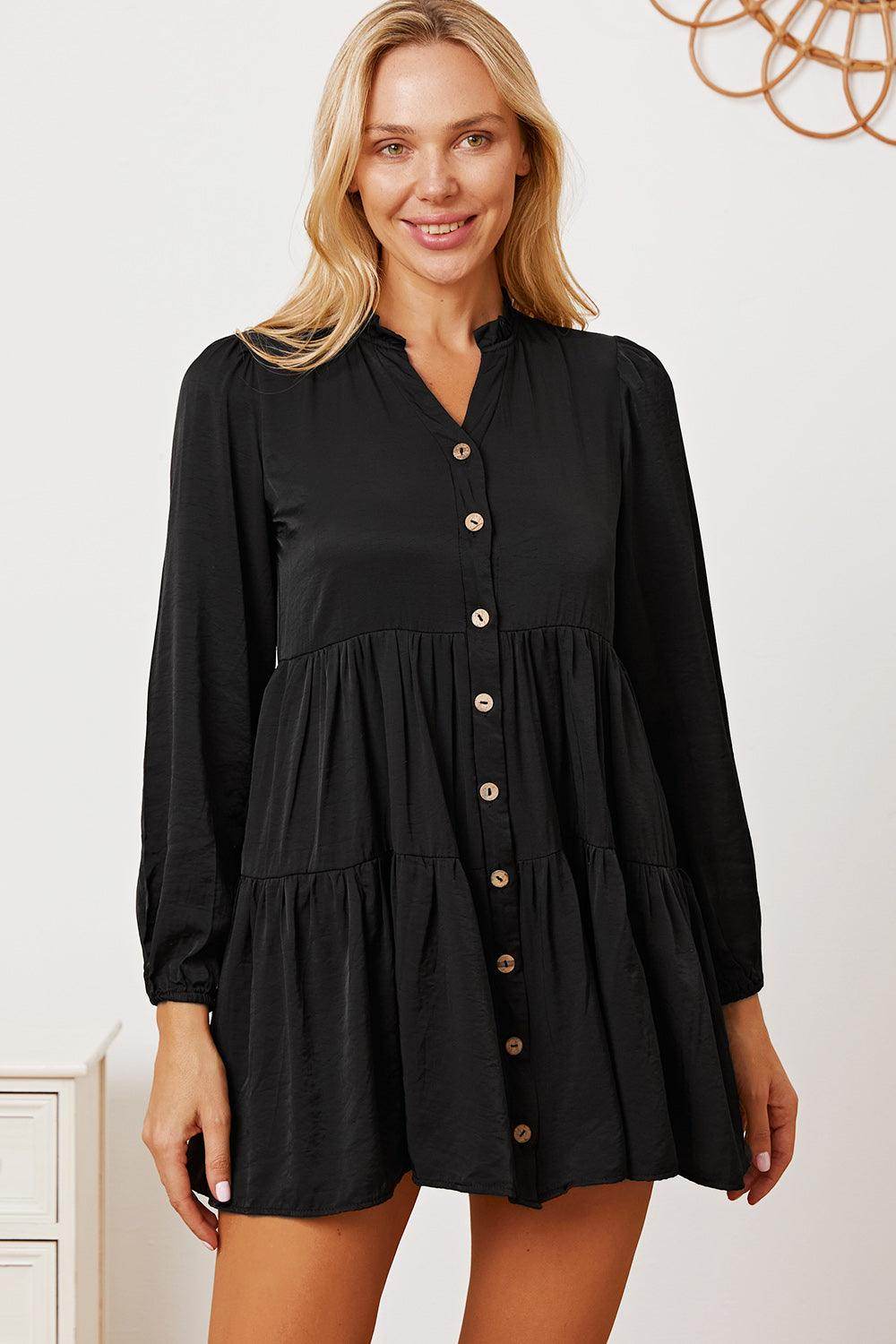 Ruffled Button Up Long Sleeve Tiered Shirt for Women - Selvanelle