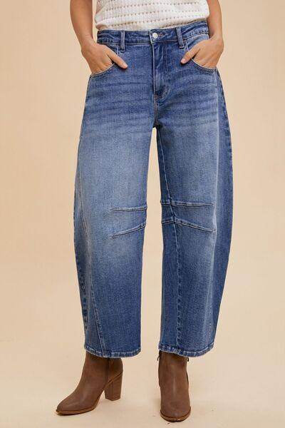 Annie Wear Mid Rise Barrel Leg Jeans with Pockets for Women - Selvanelle