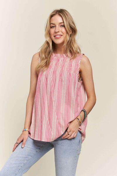 ADORA Contrast Striped Frill Round Neck Sleeveless Top for Women - Selvanelle