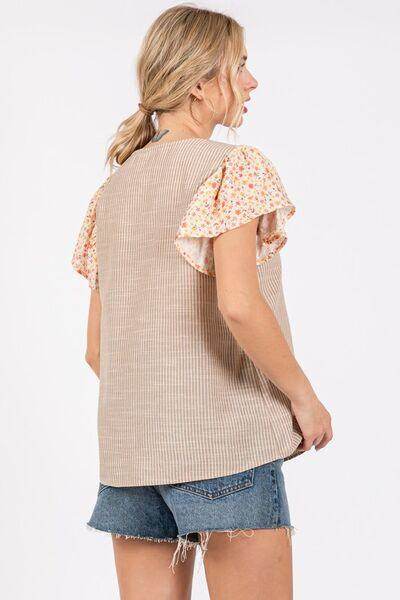 Ces Femme Round Neck Floral Short Sleeve Top for Women - Selvanelle