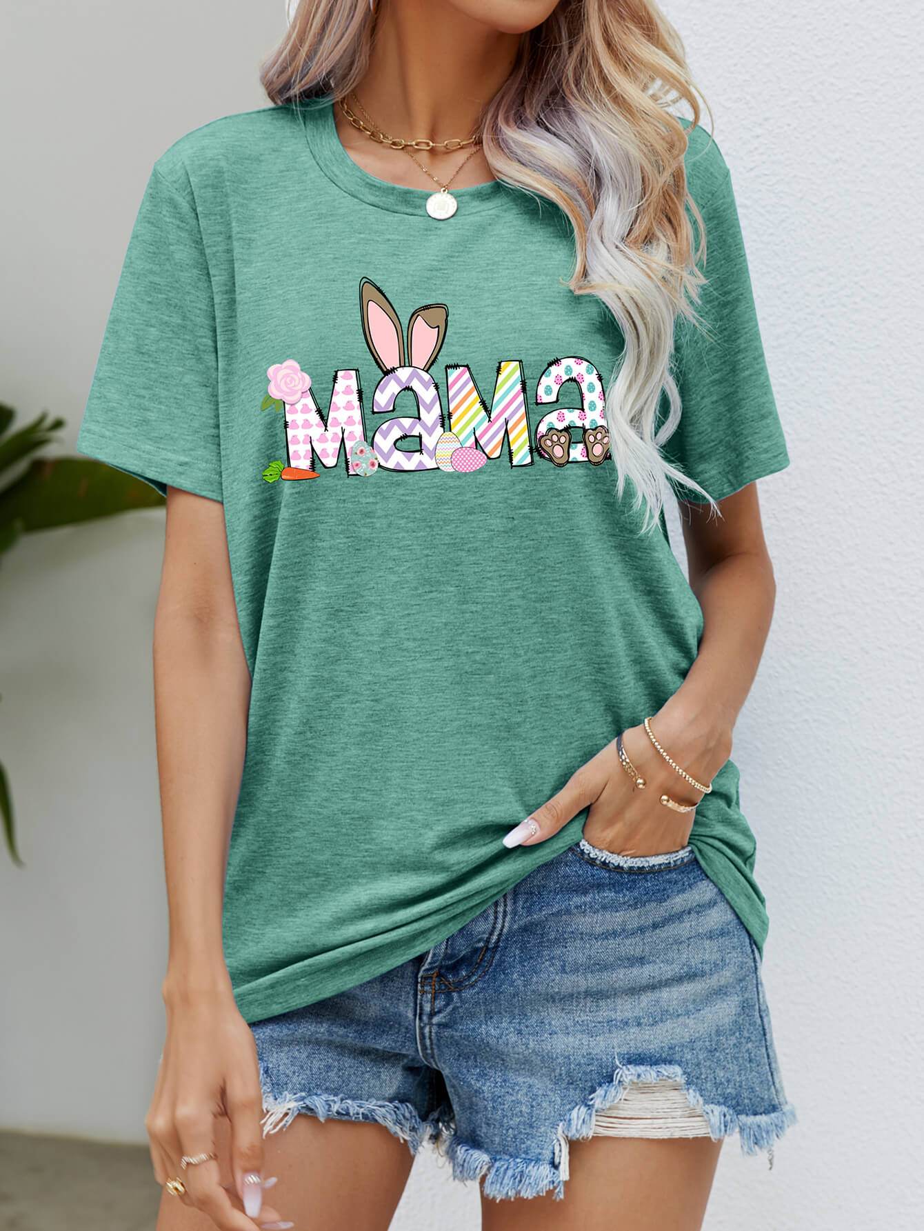 Easter MAMA Graphic Round Neck T-Shirt - Selvanelle