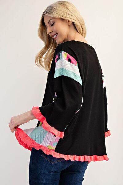 Celeste Full Size Ruffle Sleeve Color Block Top Plus Size - Selvanelle