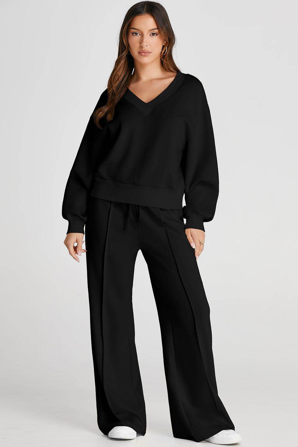 V-Neck Long Sleeve Top and Pants Active Set for Women - Selvanelle