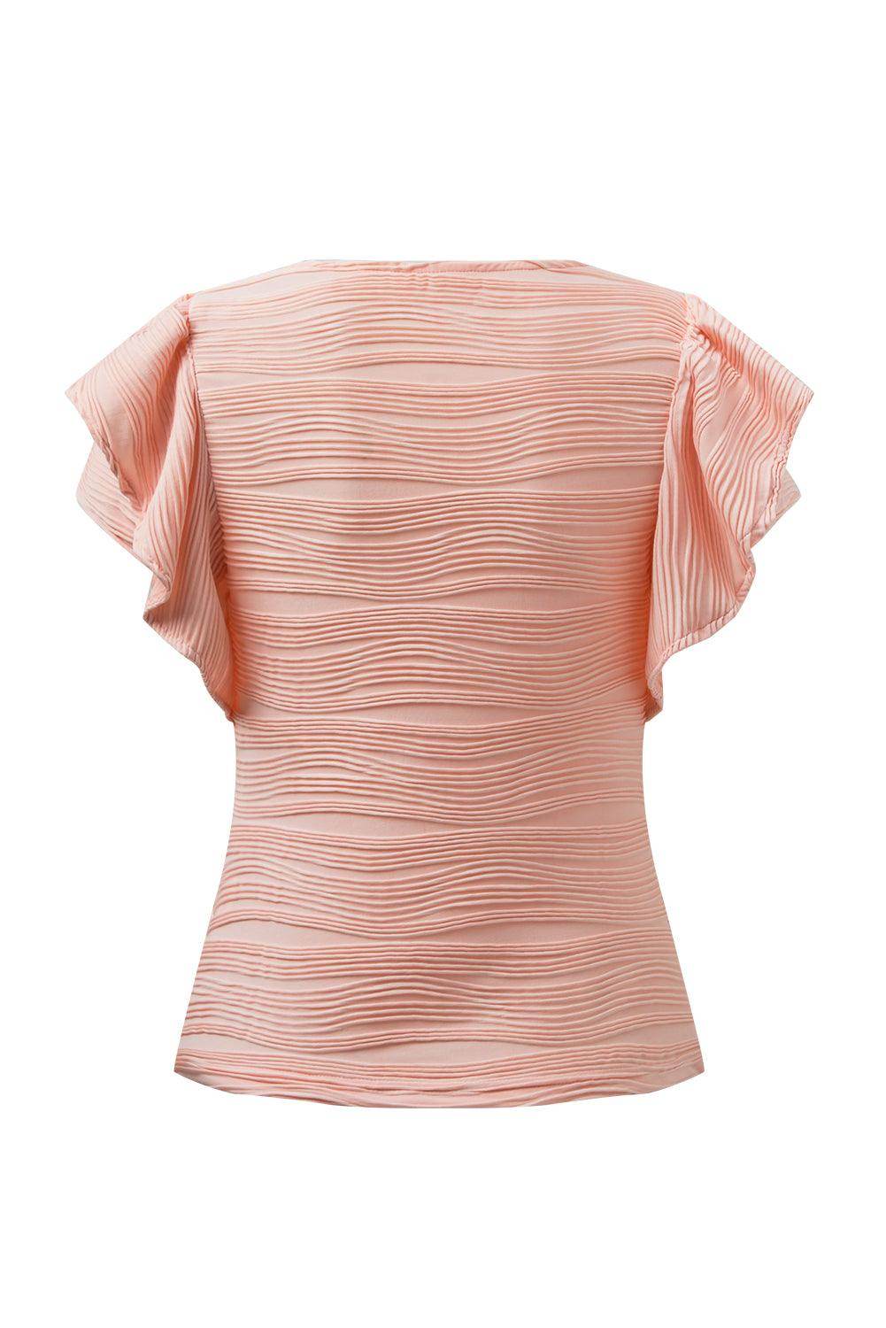 Textured Round Neck Cap Sleeve Top for Casual Style - Selvanelle