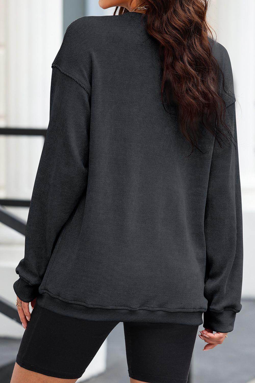 Sequin Candy Cane Round Neck Sweatshirt for Women - Selvanelle