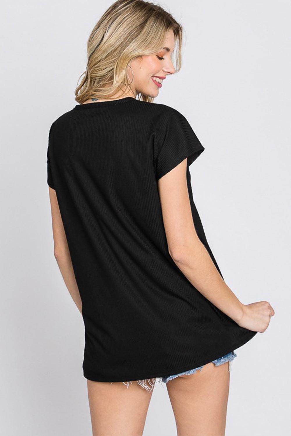 Heimish Full Size Front Button V-Neck Short Sleeve T-Shirt for Women - Selvanelle