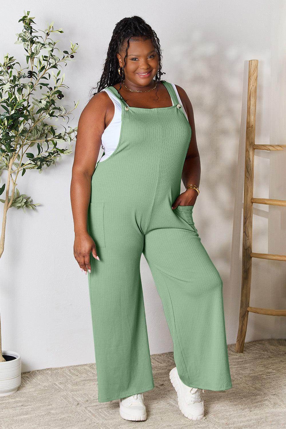 Double Take Full Size Wide Strap Overall with Pockets For Women - Selvanelle