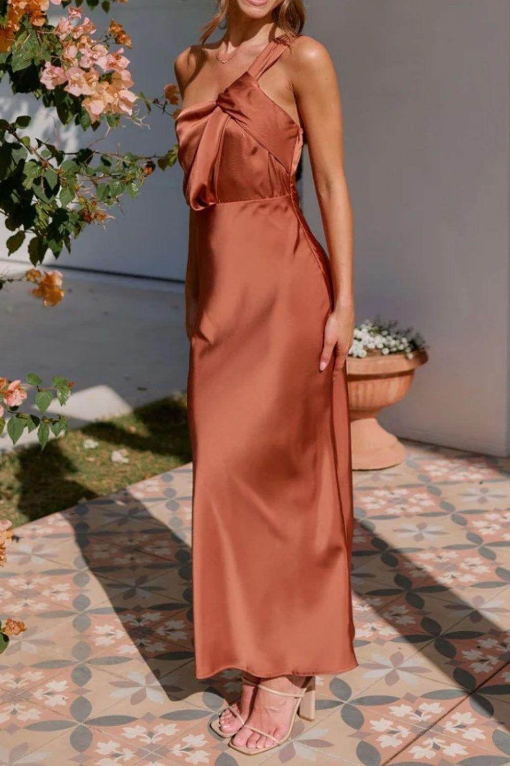 One Shoulder Sleeveless Maxi Dress for Elegant Occasions - Selvanelle