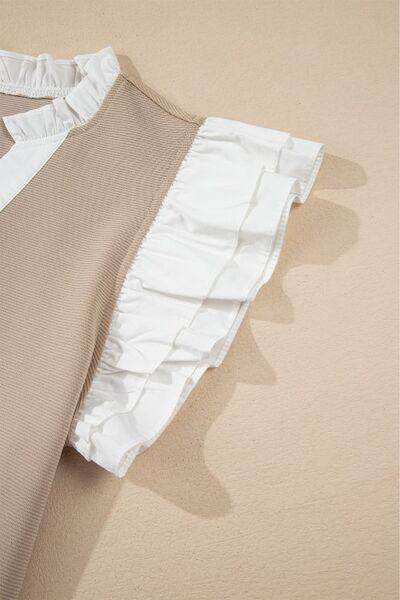 Ruffled Notched Cap Sleeve Top for Women in Various Sizes - Selvanelle