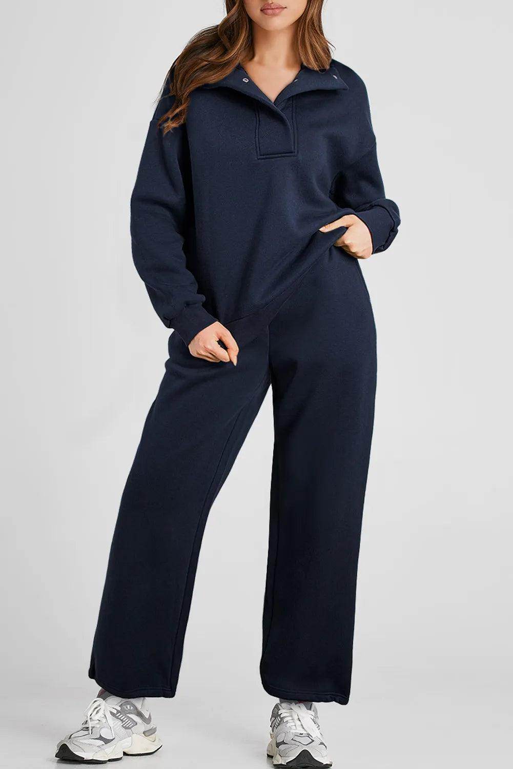 Half Snap Long Sleeve Top and Pants Active Set for Women - Selvanelle