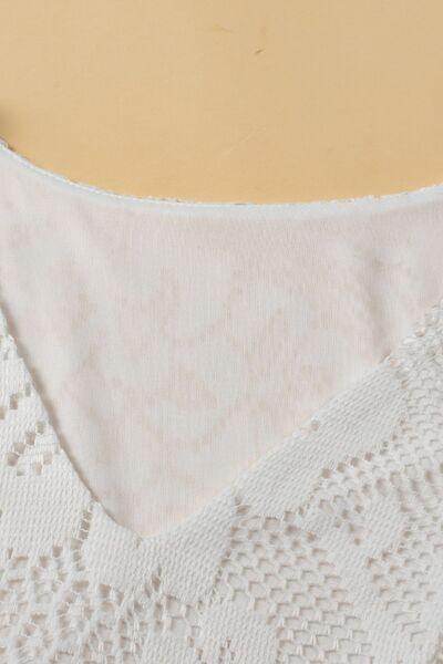 Lace Crochet Hollowed Scallop Hem V Neck Blouse for Women - Selvanelle