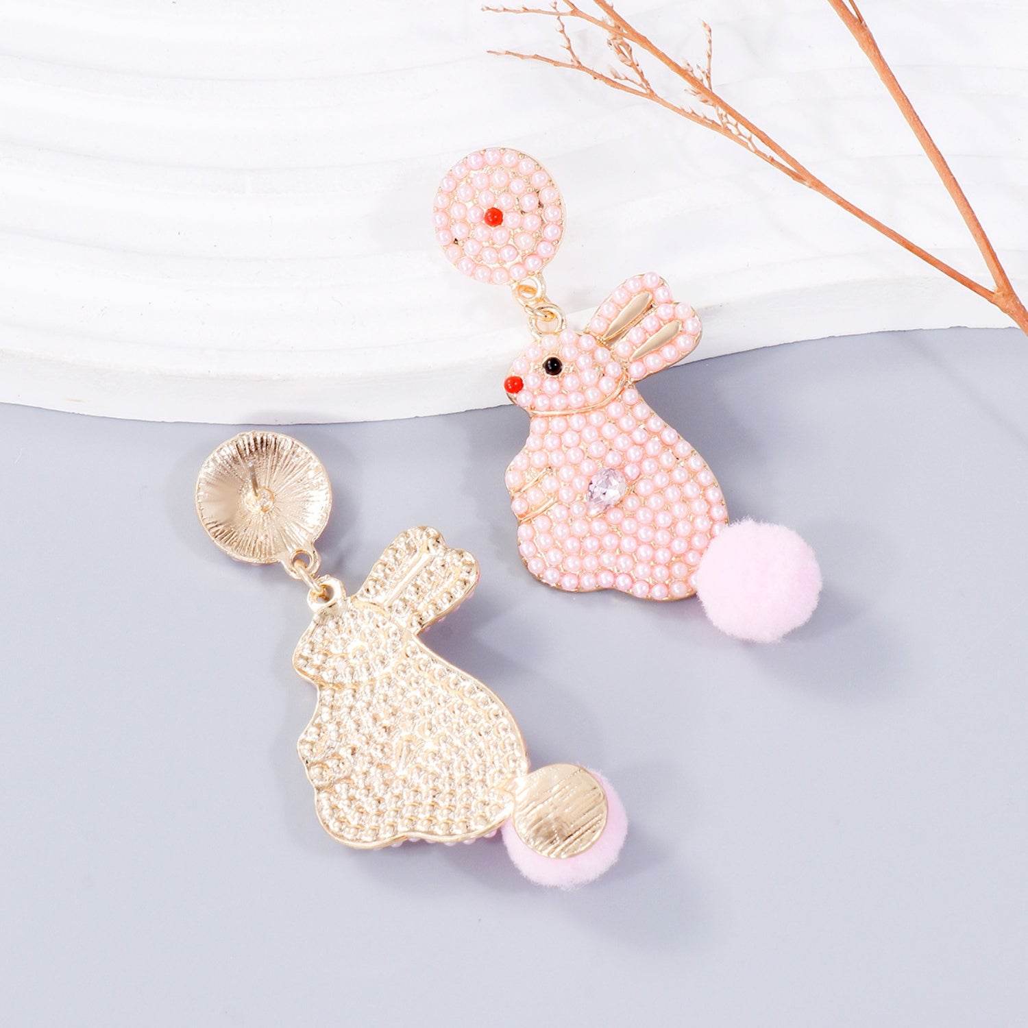 Synthetic Pearl Alloy Rabbit Dangle Earrings - Selvanelle