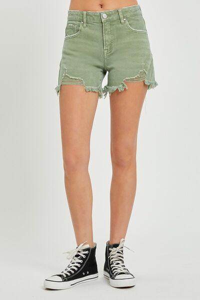 RISEN Mid Waist Frayed Hem Denim Shorts for Summer Style - Selvanelle