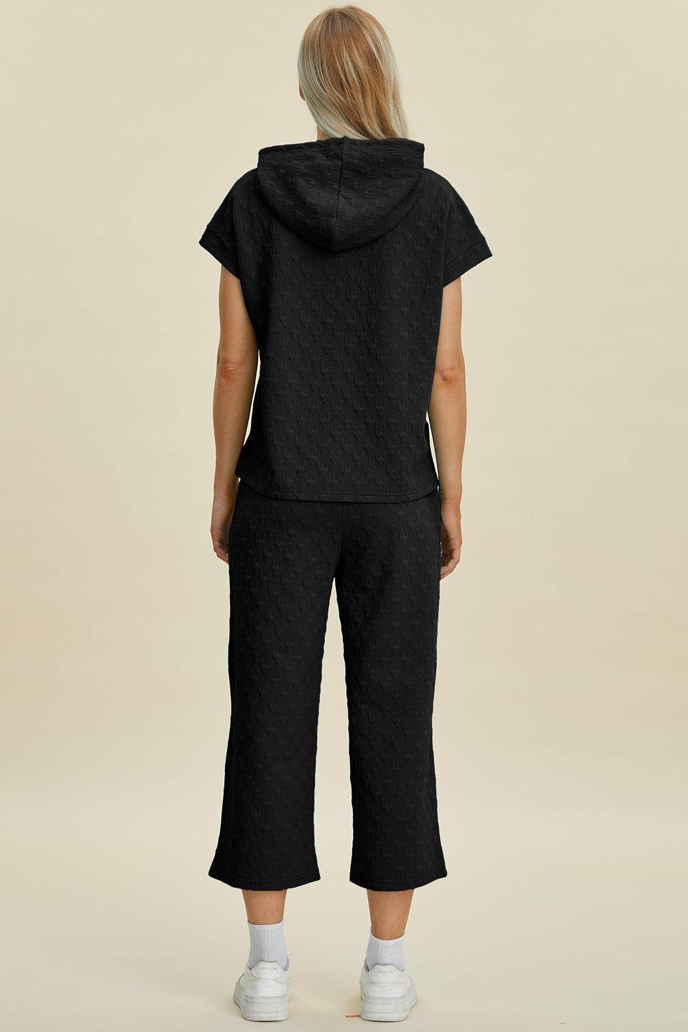 Double Take Full Size Texture Hoodie and Pants Set - Selvanelle