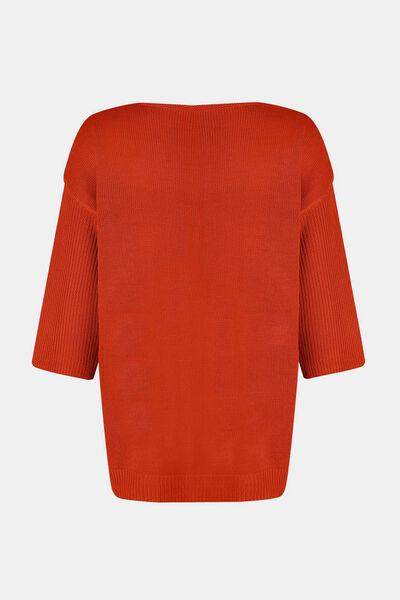 V-Neck Three-Quarter Sleeve Knit Top for Women Casual Wear - Selvanelle