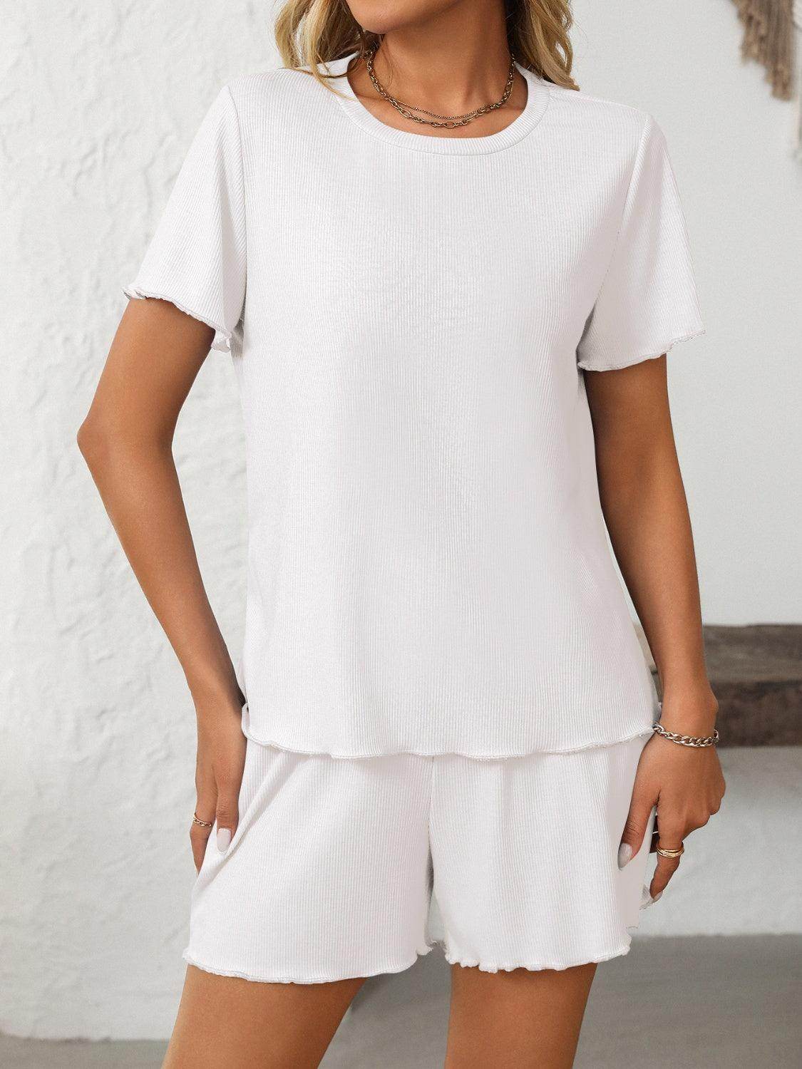 Mandy Round Neck Short Sleeve Top and Shorts Set Women - Selvanelle