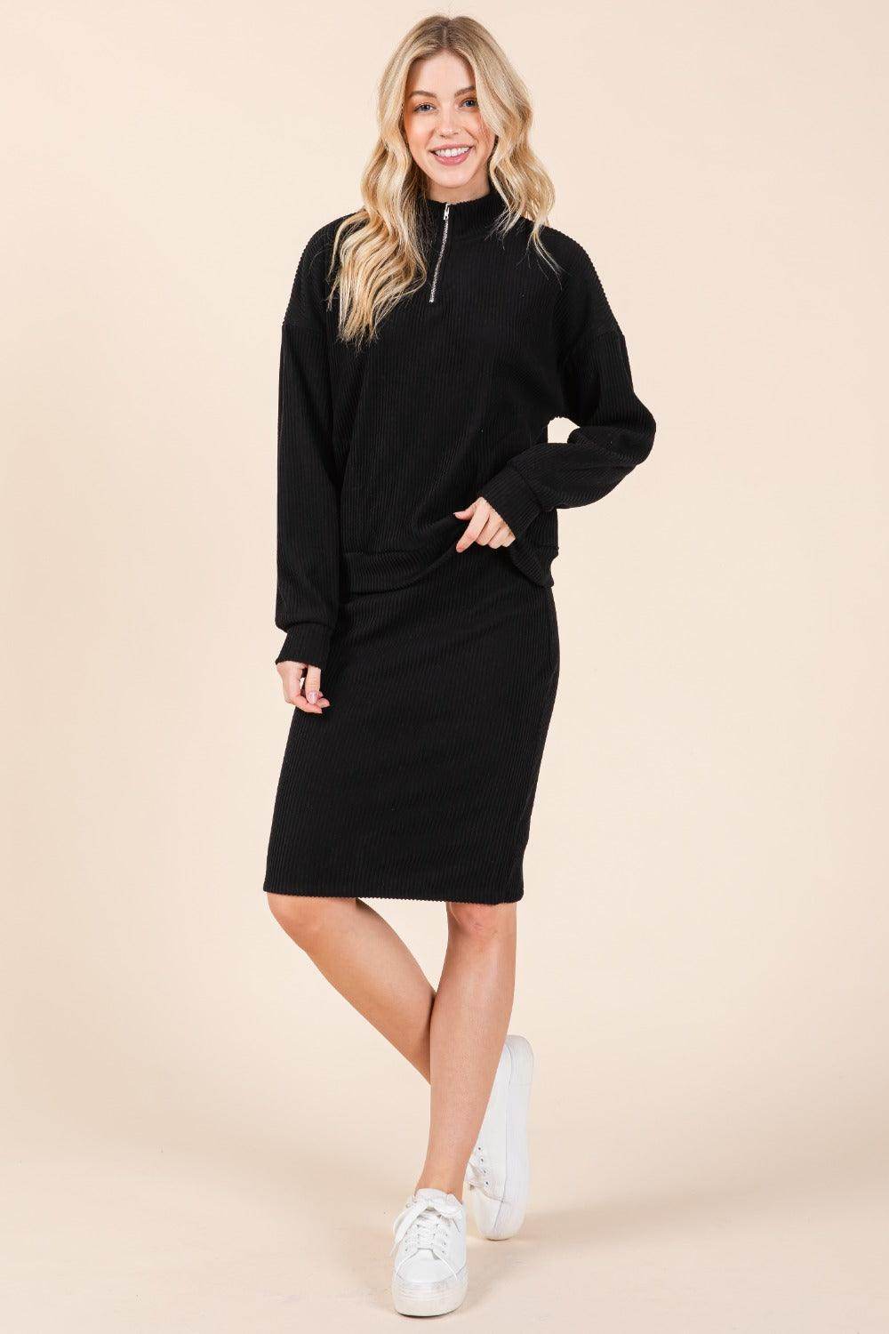 BOMBOM Quarter Zip Long Sleeve Sweatshirt with Pockets - Selvanelle