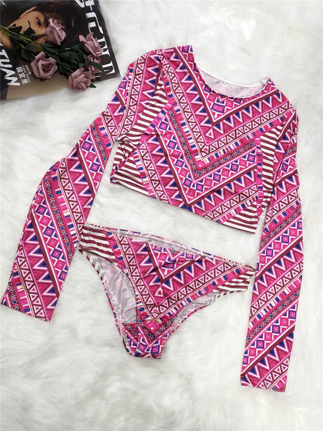 Printed Long Sleeve Top and Brief Swim Set - Selvanelle