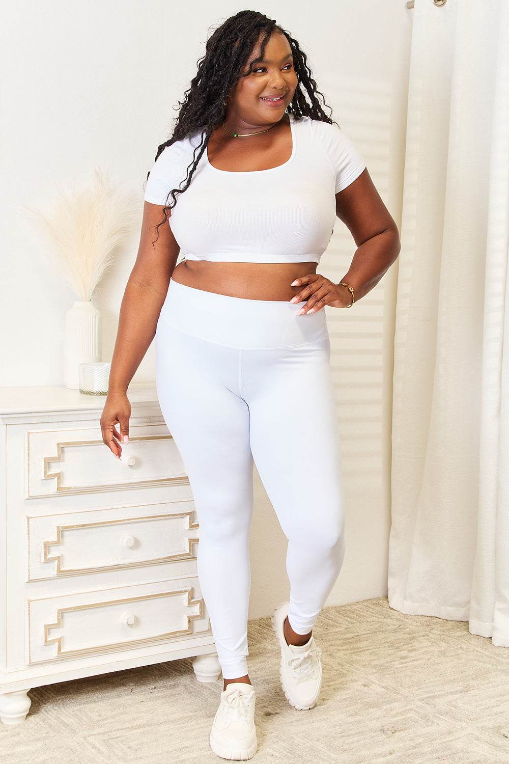 Double Take Wide Waistband Sports Leggings for Women - Selvanelle