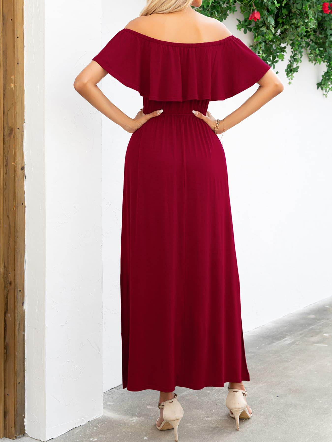 Off-Shoulder Slit Maxi Dress for Elegant Summer Style - Selvanelle