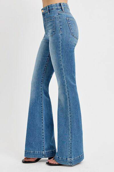 RISEN Full Size Front Patch Pocket Flare Jeans Plus Size - Selvanelle