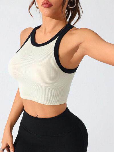 Contrast Trim Round Neck Active Tank for Women Fitness - Selvanelle
