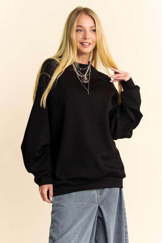 Davi & Dani Round Neck Raglan Sleeve Sweatshirt for Women - Selvanelle