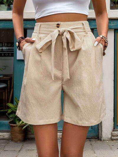 Perfee Tied High Waist Shorts with Pockets for Women - Selvanelle