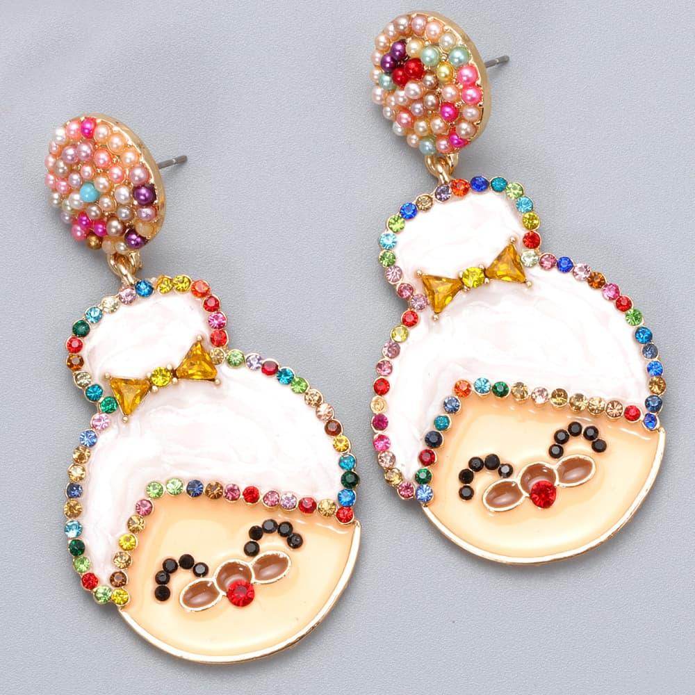Rhinestone Alloy Mrs. Claus Earrings for Festive Style - Selvanelle