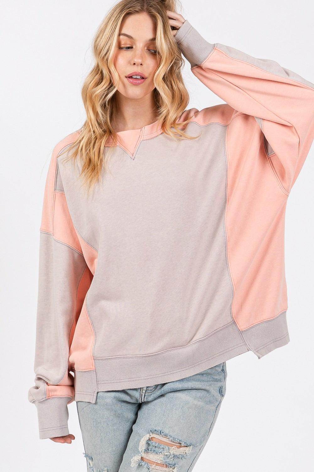 SAGE + FIG Color Block Round Neck Sweatshirt for Women - Selvanelle
