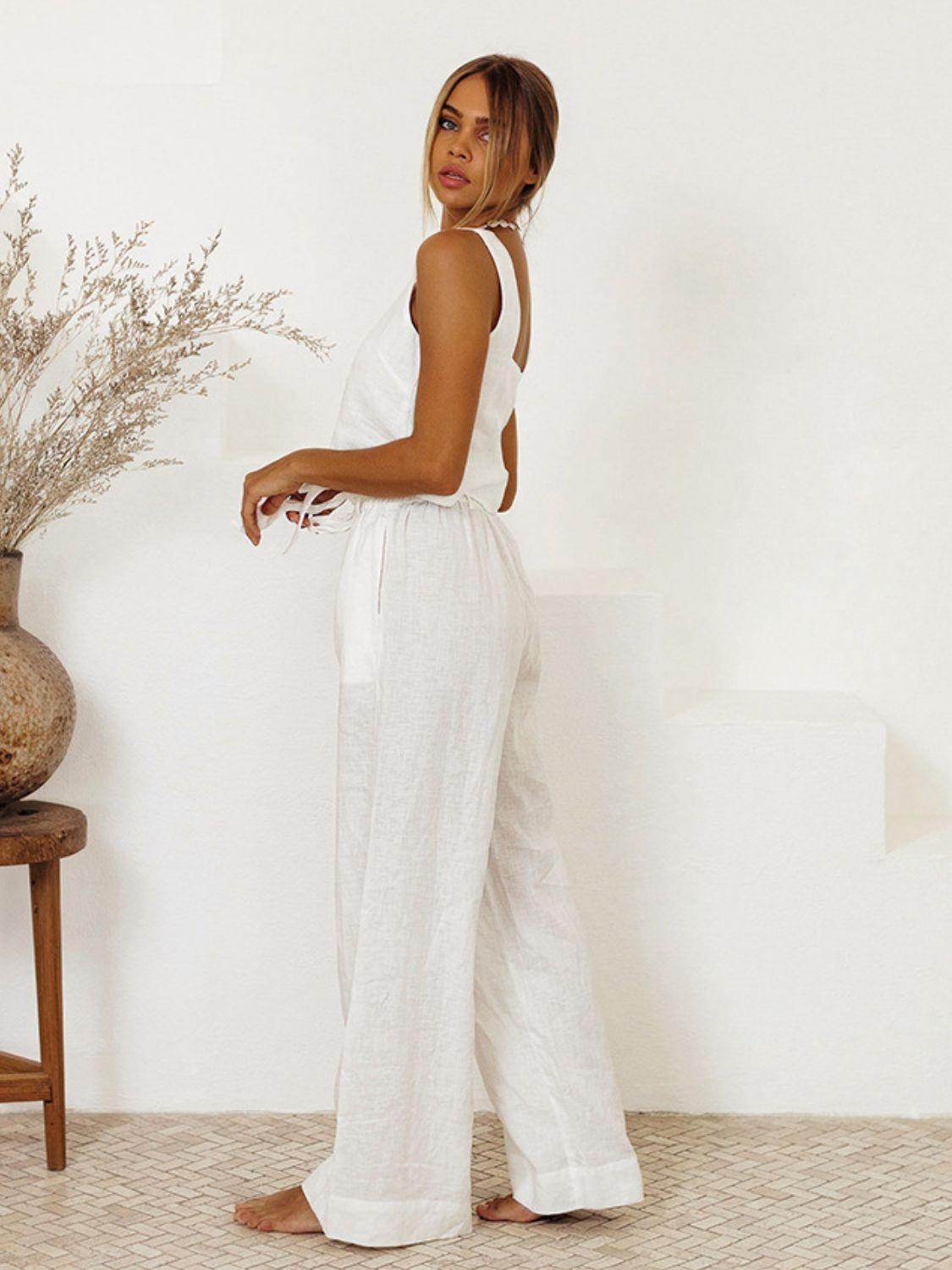 Square Neck Sleeveless Top and Pants Set for Women - Selvanelle