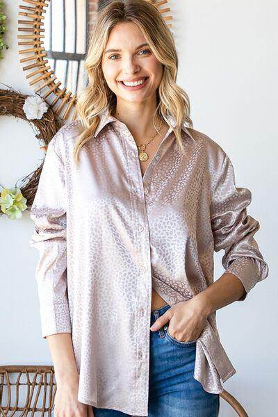 First Love Full Size Ditsy Dot Button Down Satin Shirt - Selvanelle