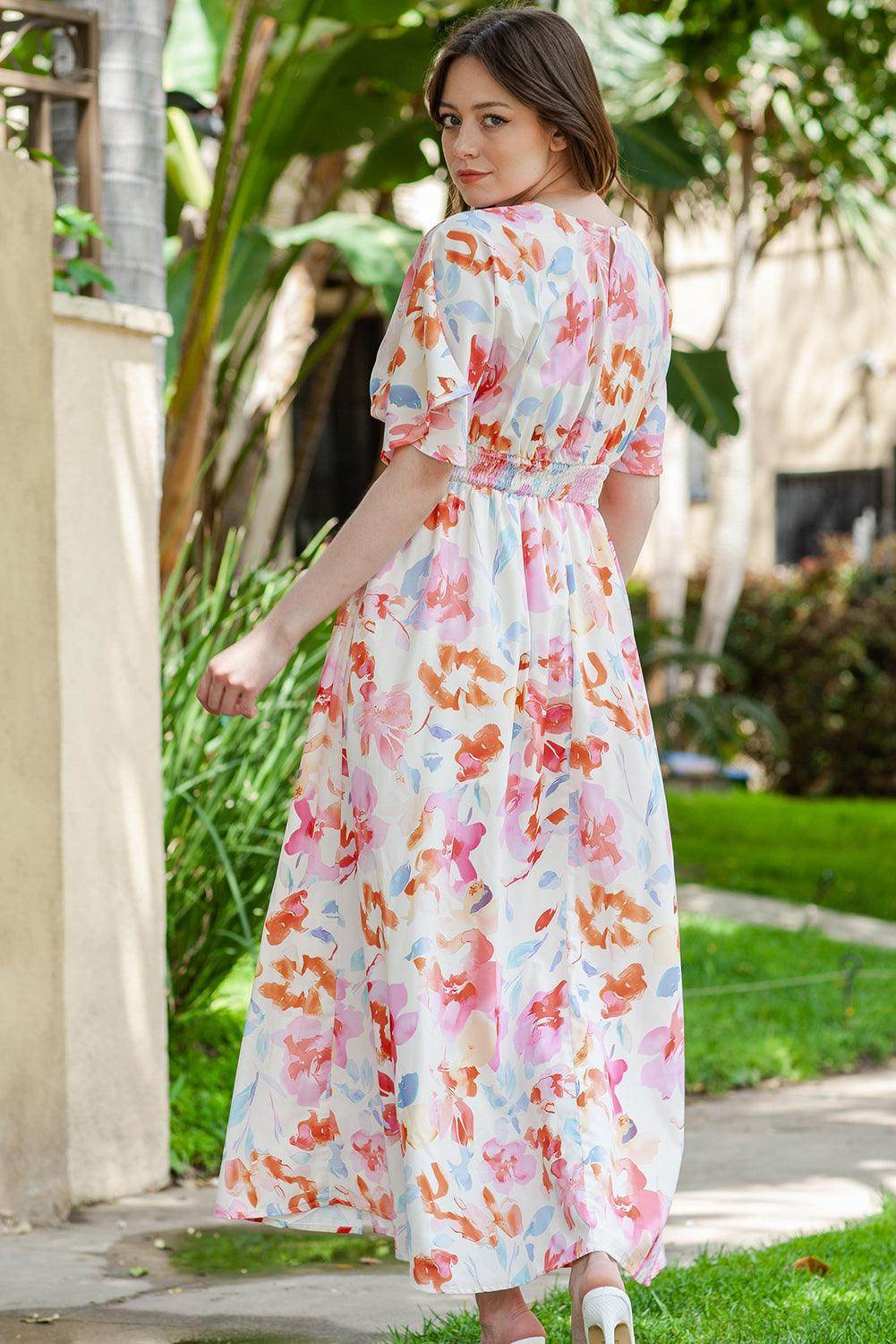 Floral Deep V Slit Maxi Dress for Chic Summer Style - Selvanelle